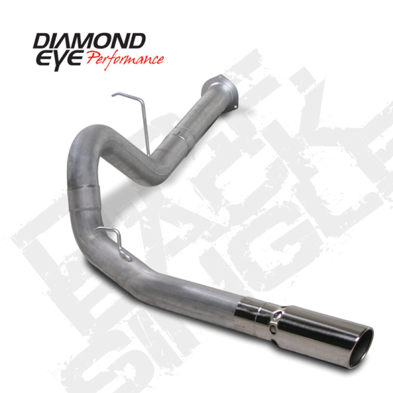 Diamond Eye Performance DPF Back exhaust kit for 2007.5-2010 Chevy 6.6L 2500/3500 trucks, showing the single aluminum pipe and muffler