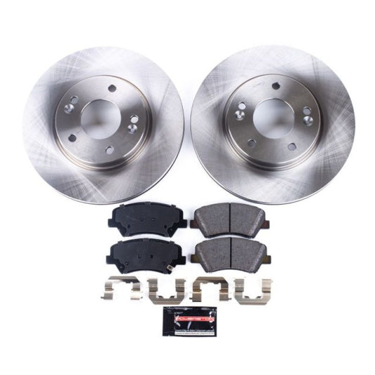 PowerStop OE brake kit for Hyundai Elantra 2011-2016 front brakes with rotors and pads, designed for reliable stopping power.
