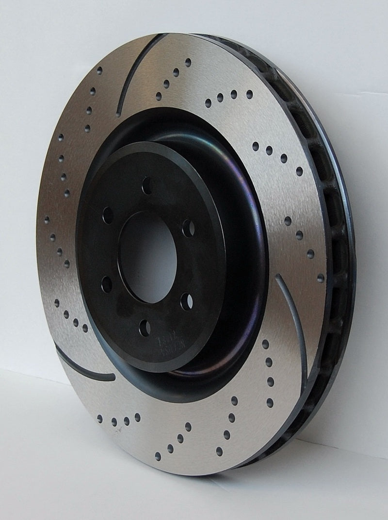 EBC 10+ Lexus RX350 3.5 GD Sport rear brake rotors with slot and drilled design, for enhanced braking performance.