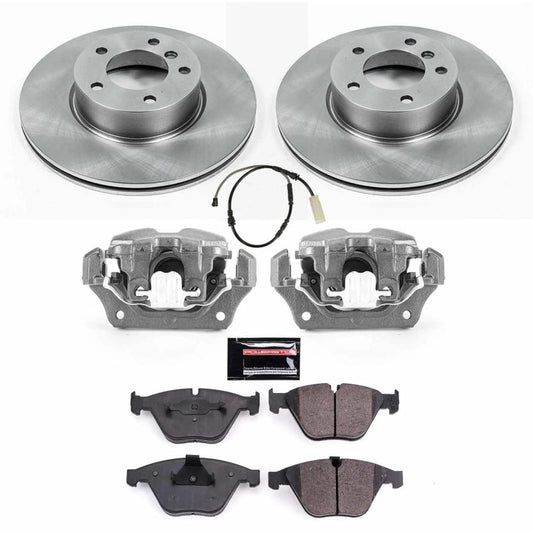 PowerStop OE front brake kit with calipers for BMW X1 2013-2015, includes brake rotors and calipers for enhanced stopping power.
