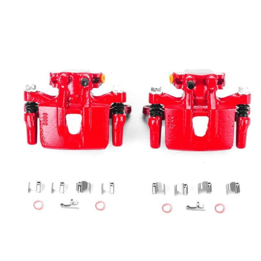 PowerStop rear red brake calipers with brackets for Mitsubishi Endeavor 2004-2008, performance replacement brake components.