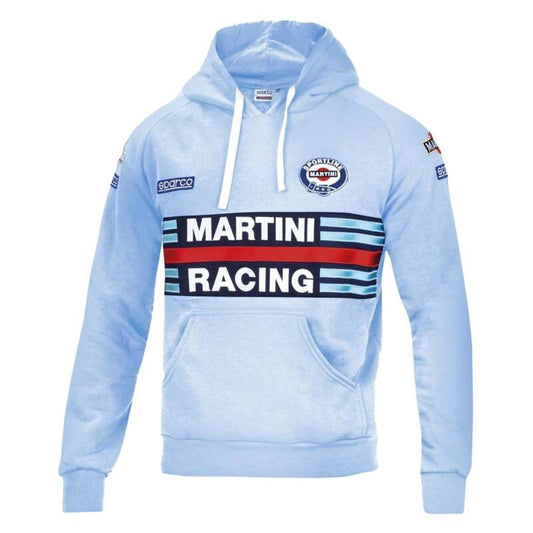 Sparco Martini-Racing medium celeste hoodie with logo and racing design, casual sweatshirt made for motorsport fans.