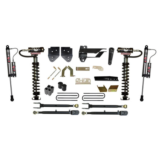 Skyjacker 6-inch coilover lift kit for 2017 Ford F250 4WD with leveling kit installed, featuring coil springs and suspension components.