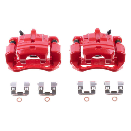 Pair of PowerStop red rear brake calipers with brackets for 2013-2016 Scion FR-S, performance brake calipers for enhanced stopping power.