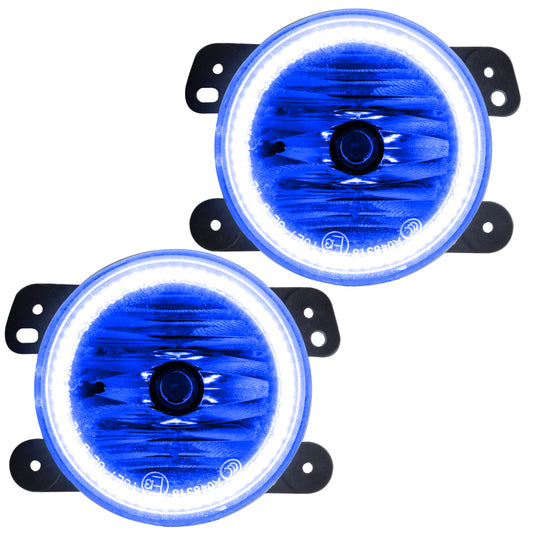 Oracle Lighting blue LED Halo fog lights for Jeep Wrangler JK 2007-2009, pre-assembled, durable automotive fog light replacement.