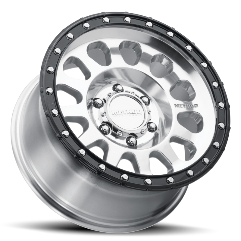 Method MR315 17x8.5 gloss black cast wheel with polished lip, +25mm offset, 8x6.5 bolt pattern, 130.81mm bolt circle