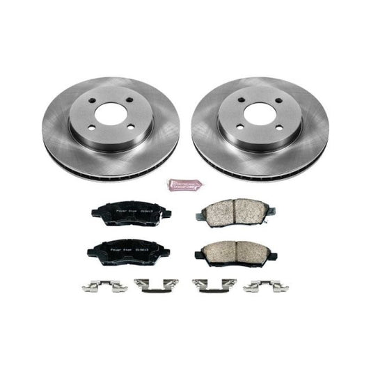 PowerStop OE front brake kit for Nissan Versa 2012-2018, includes brake rotors and pads for reliable stopping power.