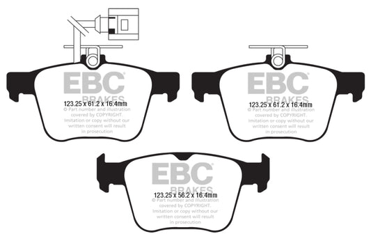 EBC Redstuff rear brake pads for 2018 Audi TT Quattro, high-performance brake pads with red friction material.