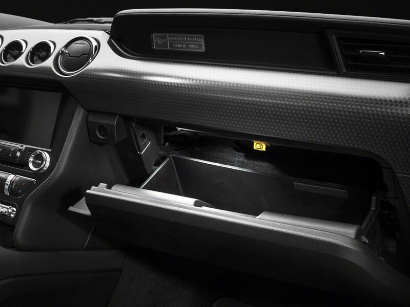 Raxiom Ford Mustang Axial Series Stage 2 Interior LED Lighting Kit in cool white, showing LED strips installed inside the vehicle cabin