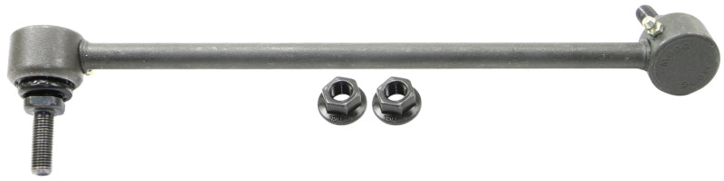 Moog 14-17 Chevrolet SS front left sway bar endlink showing metal ball joint and mounting hardware for suspension upgrade.