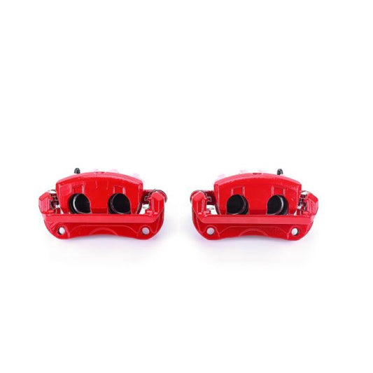 PowerStop front red brake calipers with brackets for Nissan Quest (2004-2009) showing the performance brake caliper pair.
