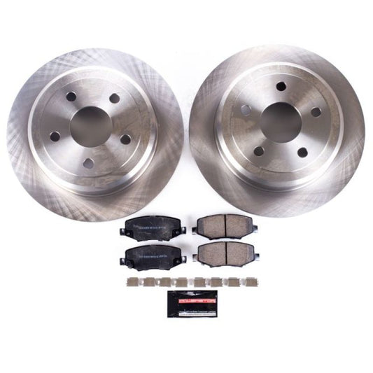 PowerStop OE rear brake kit for Jeep Wrangler 2007-2017, including brake rotors and pads for reliable stopping power.