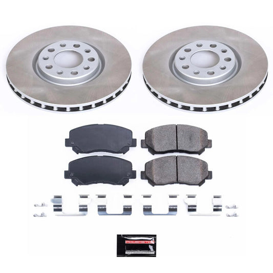 PowerStop front semi-coated rotor kit for Dodge Dart 2013-2016, performance brake rotor set with vents and semi-coating finish