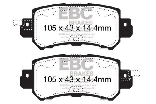 EBC 12+ Mazda CX-5 2 Ultimax2 rear brake pads, OE type, showing new brake pad set with metallic backing plates and friction material.