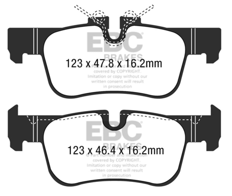 EBC Greenstuff rear brake pads for 2016+ Mini Cooper Clubman F54 1.5L Turbo, performance brake replacement, visible brake pad set