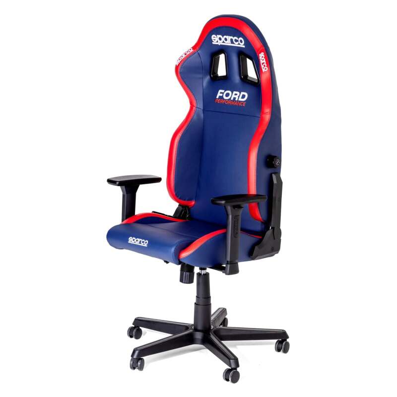 Sparco ICON Ford Performance Office Chair featuring racing-inspired black seat with red accents and ergonomic design.