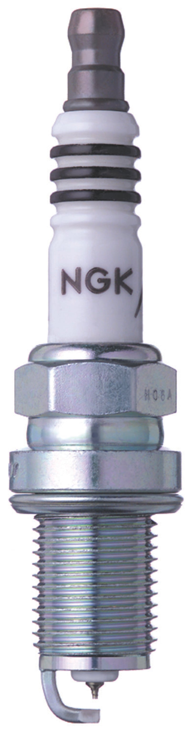 NGK Iridium stock heat spark plugs box of 4, featuring NGK BKR5EIX model, with four spark plugs displayed.