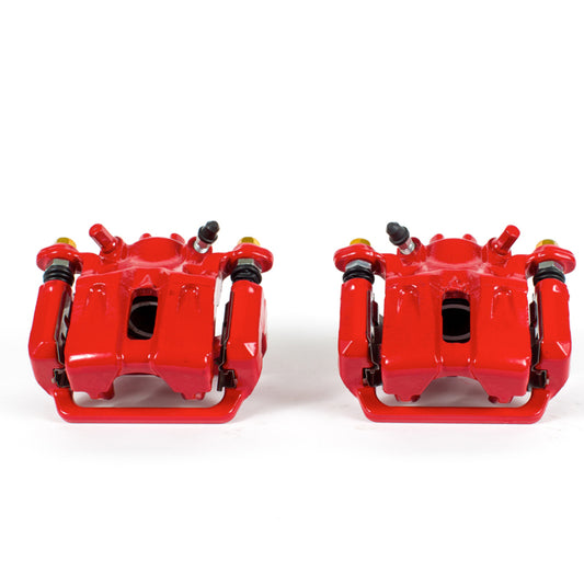Pair of PowerStop rear red brake calipers with brackets for Acura TL 2009-2014, performance brake calipers for enhanced stopping power.