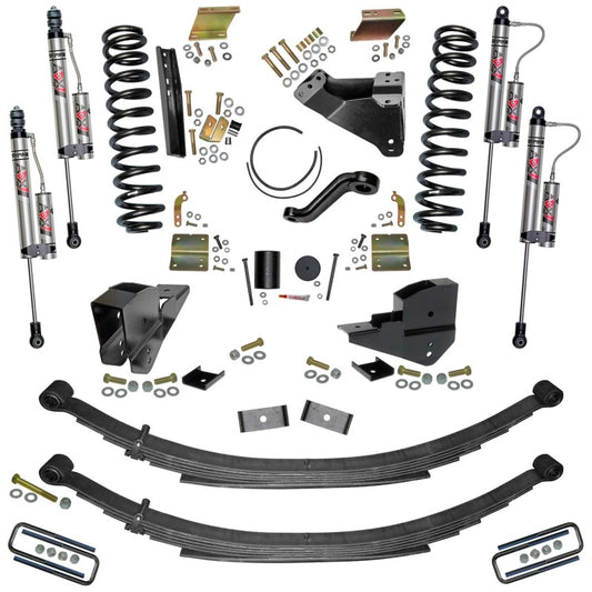 Skyjacker 6-inch suspension lift kit for Ford F250 4WD gas models, including ADX components, with coil springs and shock absorbers.