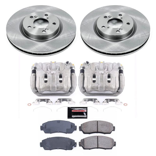 PowerStop OE front brake calipers and autospecialty kit for Honda Odyssey 2011-2014, with visible caliper components.