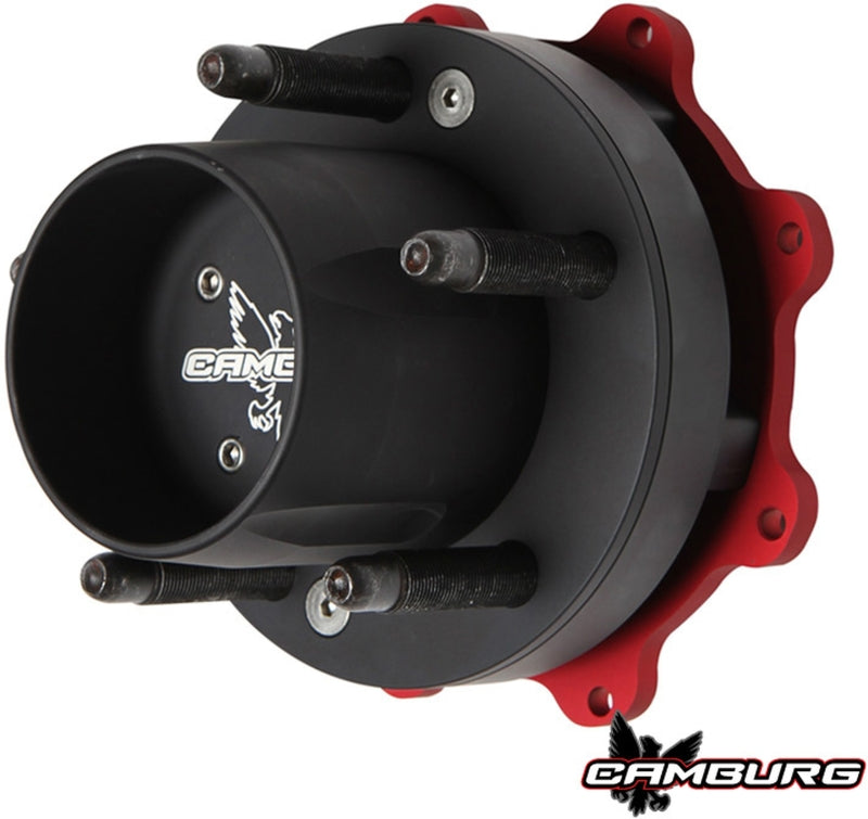 Camburg Race Series rear hub center cap for 2.50/3.25 leaf springs, featuring a black finish and six bolt holes.