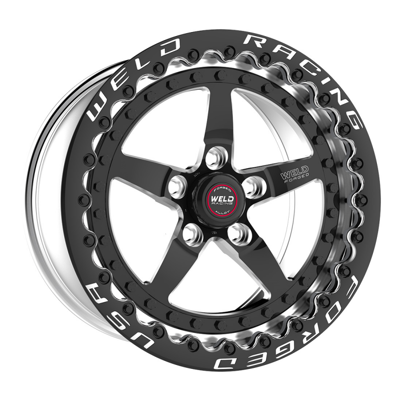 Weld Weldstar Beadlock forged wheel, 15x8 inches, black center with polished shell, 5x4.75 and 4.5 bolt patterns, black finish