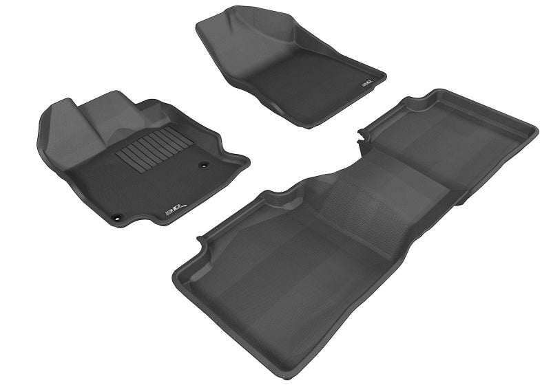 3D MAXpider black rubber floor mats for 2012 Toyota Venza, full set with hooks, designed for durable all-weather protection.