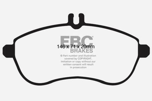 EBC Redstuff front brake pads for Mercedes-Benz C250 W204 1.8 Turbo, high-performance brake pads for improved stopping power.