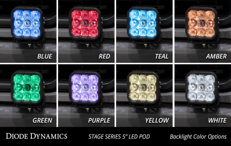 Diode Dynamics Ford F-150 SS5 bumper LED pod light kit with sport yellow driving lights installed on the vehicle bumper.