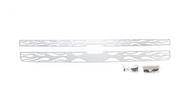 Putco stainless steel grille with flaming inferno design for Chevy Silverado LD 2007-2013, showcasing bold, custom truck front grille.