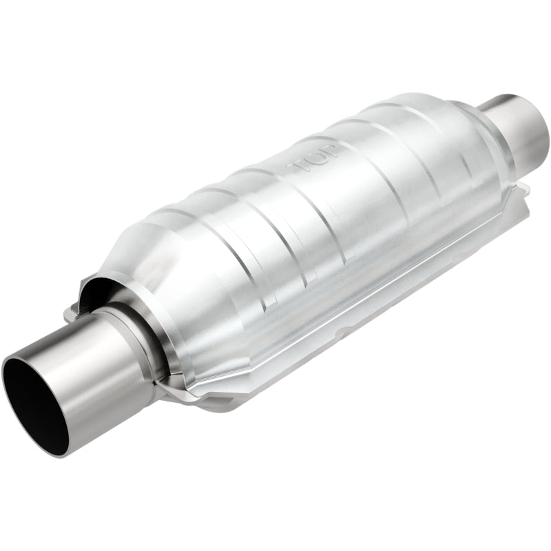 MagnaFlow universal catalytic converter with 2-inch inlet and outlet, 11-inch stainless steel body, automotive exhaust component