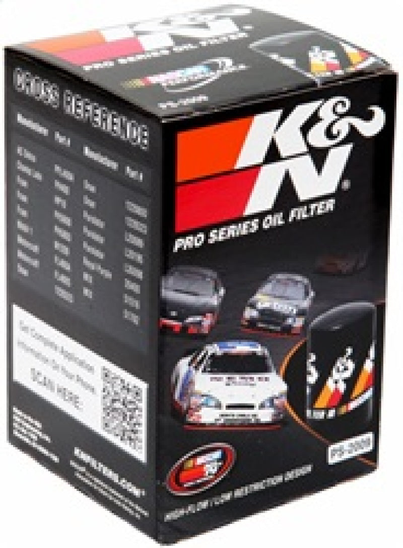 K&N Engineering oil filter for Ford, Lincoln, Mercury, Mazda, Chrysler, Dodge, Jeep, Jaguar, showing cylindrical shape and brand logo