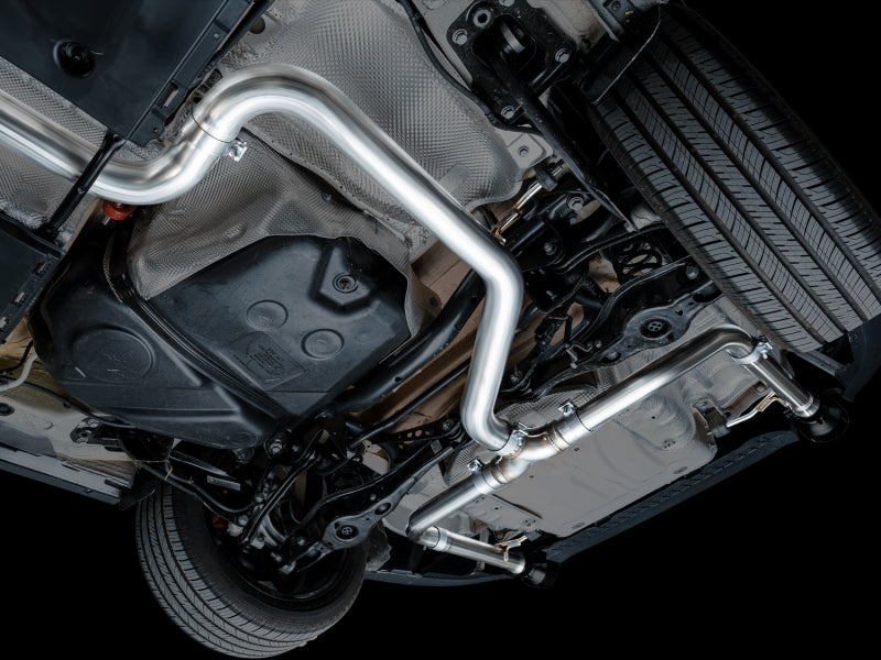 AWE Tuning catback exhaust with diamond black tips for 2022-2025 Volkswagen Jetta GLI Track Edition, showing the sleek black exhaust tips.
