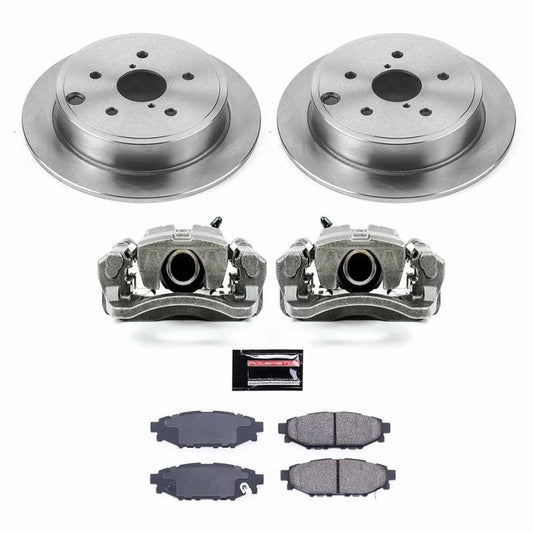 PowerStop rear OE brake kit with calipers for 2015-2019 Subaru WRX, including brake discs and hardware.