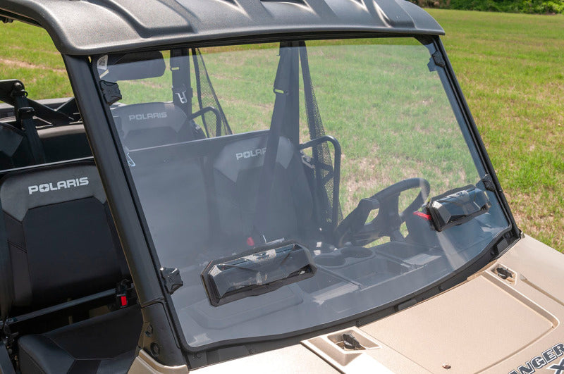 Seizmik mid-size Polaris Ranger 500/570/EV vented poly UV windshield for models 15-23, durable and easy to install.