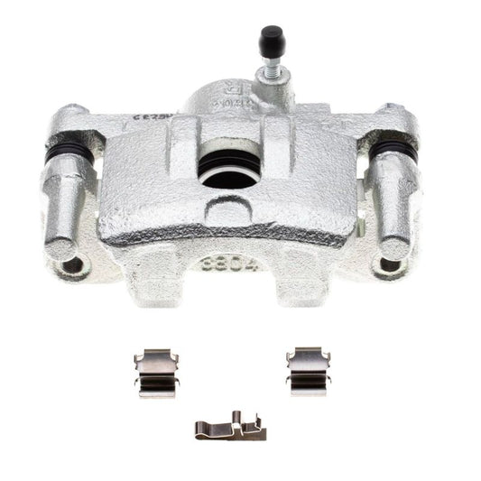 PowerStop rear right OE brake caliper with bracket for 2004-2006 Mitsubishi Lancer, showing the black caliper assembly and mounting bracket.