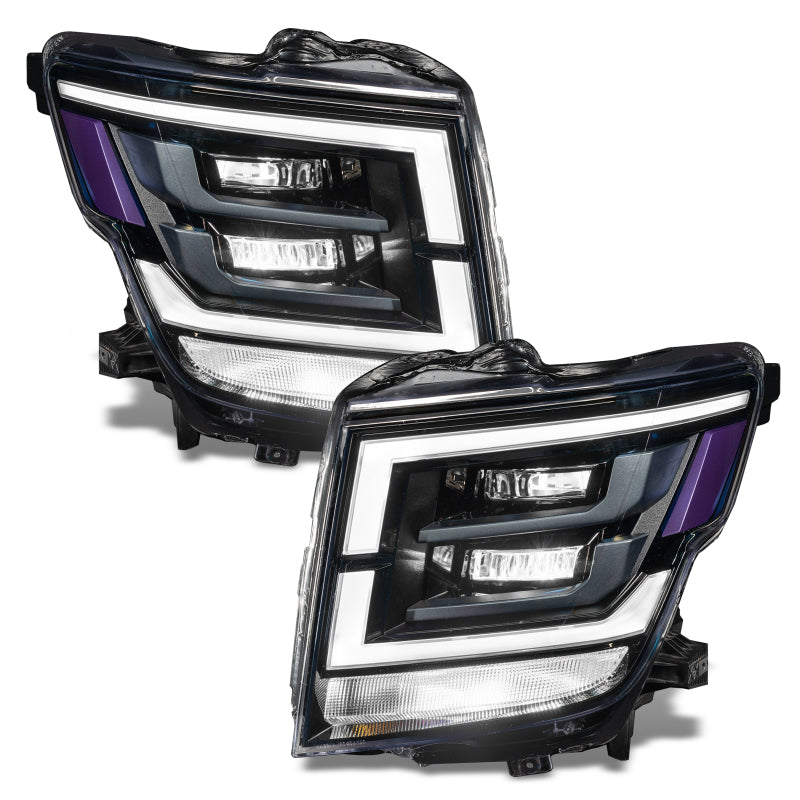 Oracle Lighting Nissan Titan Demon Eye RGB Headlight Upgrade Kit with ColorSHIFT, without controller, showcasing vibrant LED headlights.
