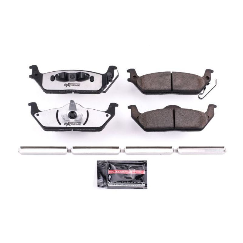 PowerStop rear Z36 performance brake pads with hardware for Ford F-150 trucks, suitable for towing and heavy-duty stopping.