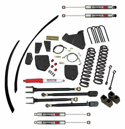Skyjacker 8.5-inch lift kit installed on a Ford F250 4WD gas truck, showcasing upgraded suspension and rugged off-road tires.