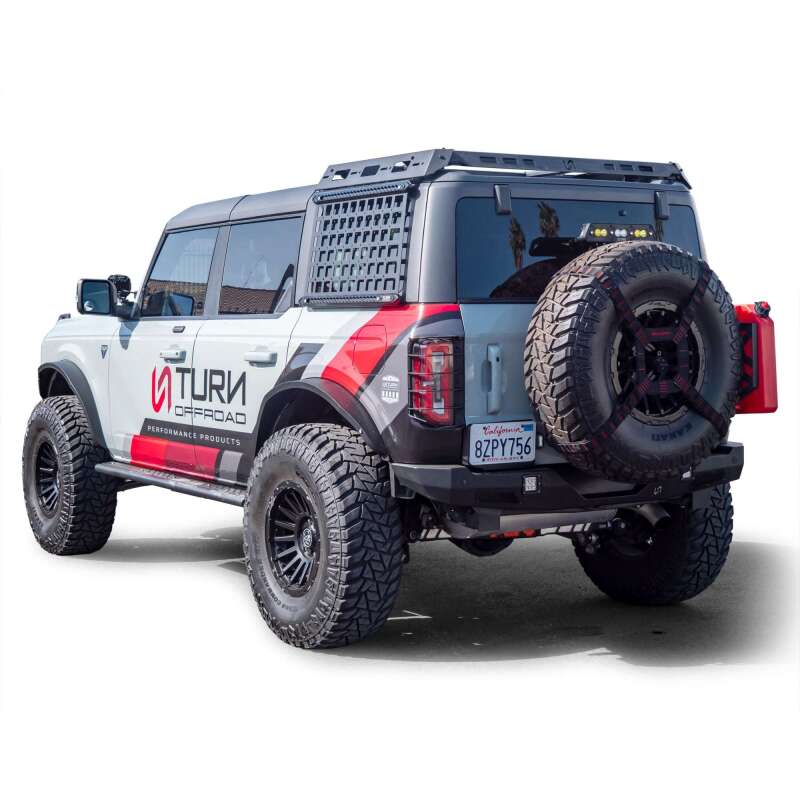 Turn Offroad 2021+ Ford Bronco 4-door hard top side Molle panels for OE hard top, rugged offroad accessory with mounting rails.