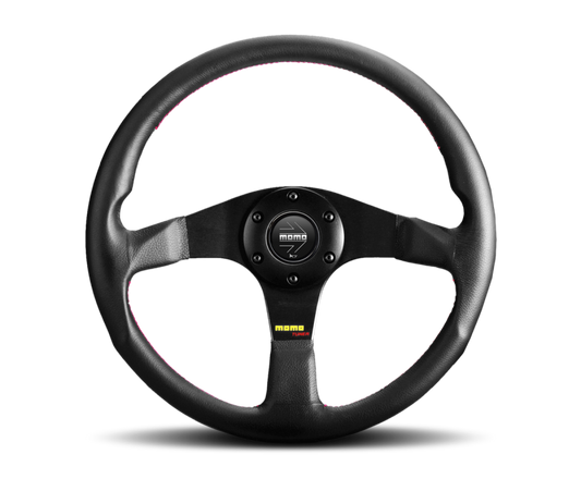 Black MOMO Ultra Steering Wheel 350mm with ergonomic grip and sporty design, ideal for racing or performance vehicles.