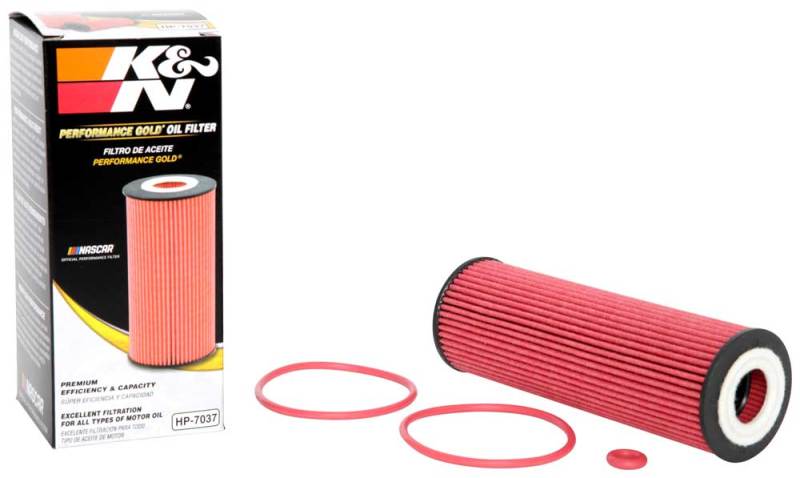 K&N Engineering Ford/Lincoln oil filter with 1.938-inch diameter and 5.5-inch height, designed for vehicle engine oil filtration.