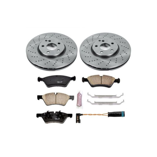 PowerStop OE front brake kit for Mercedes-Benz E350 2007-2009, includes brake rotors and pads, designed for optimal stopping power.