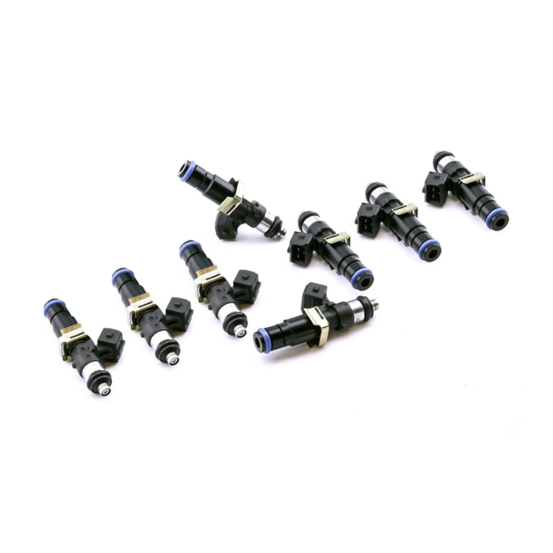 DeatschWerks Bosch EV14 1500cc fuel injectors set for Ford F-Series and SVT Cobra, shown in a close-up image.