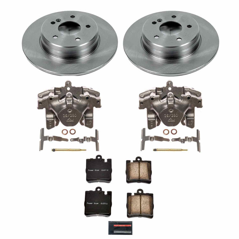 PowerStop rear OE brake kit with calipers for Mercedes-Benz C240 2003-2005, showing brake rotors and caliper components.