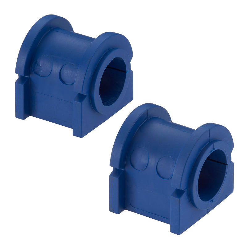 Moog sway bar bushings for Dodge Caliber front and rear frame, shown installed on a vehicle's suspension system.