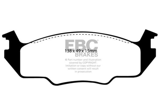 EBC Greenstuff front brake pads for Volkswagen Golf 1.6, performance brake pads with green friction material, shown in the image.