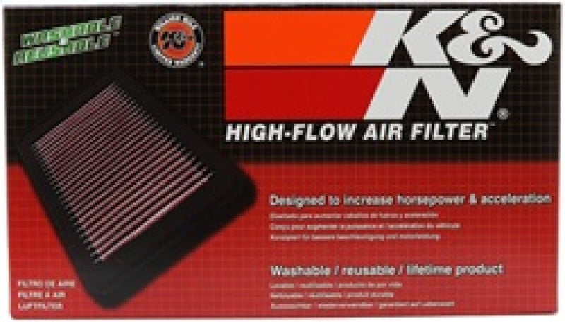 K&N Engineering drop-in engine air filter with 10.688-inch length, 7.125-inch width, and 1.125-inch height, designed for optimal airflow