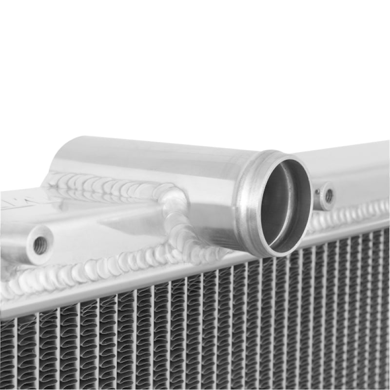 Mishimoto aluminum radiator for 1991-1999 Mitsubishi 3000GT Turbo, front view showing sleek design and cooling fins.