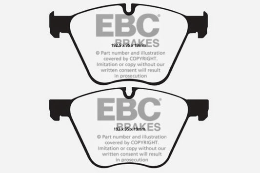 EBC Greenstuff front brake pads for BMW 760 6.0 Twin Turbo F01, high-performance replacement brake pads.